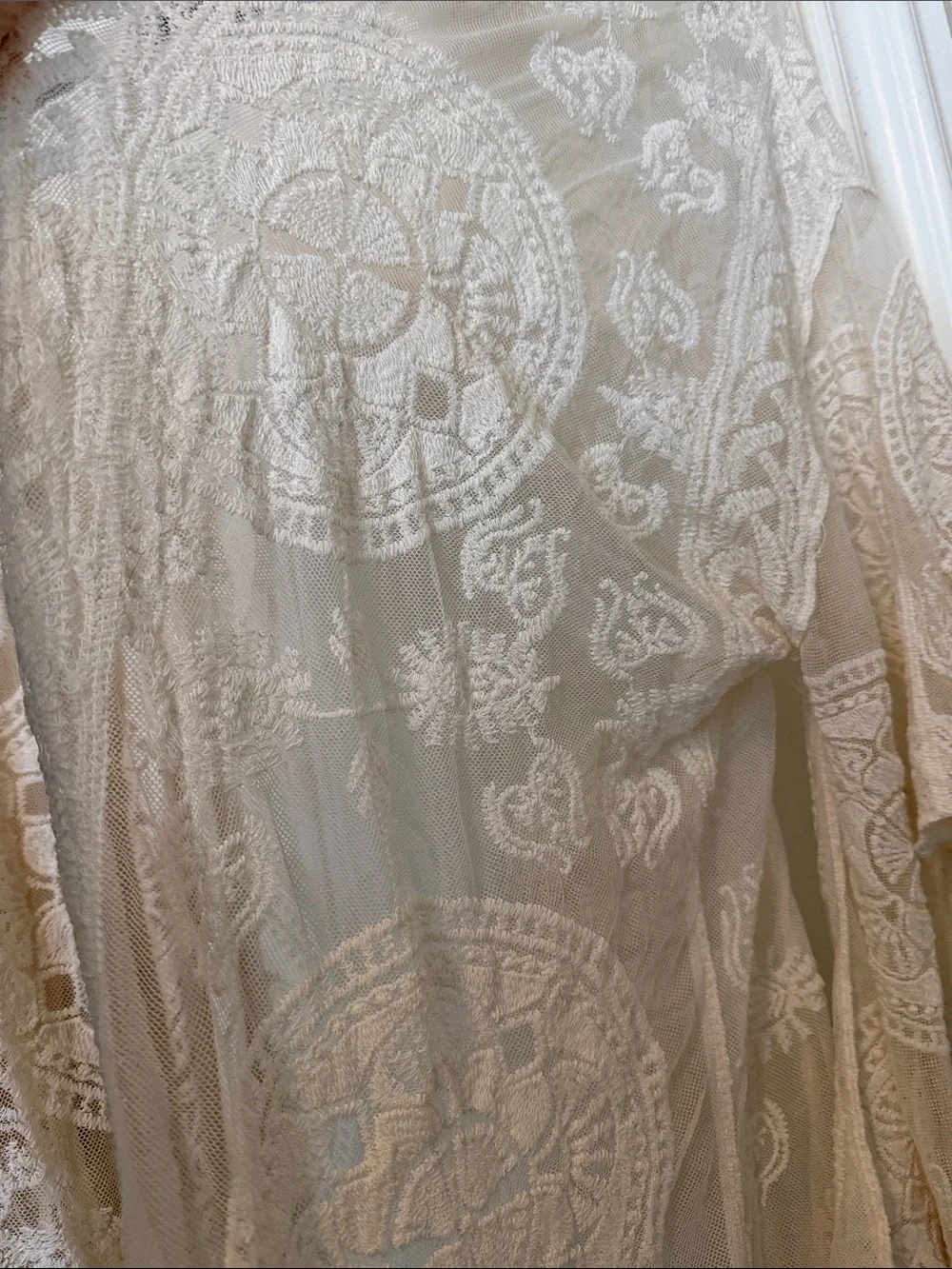 Sheer Lace Kimono Draped Cover-Up in Cream - Unbranded
